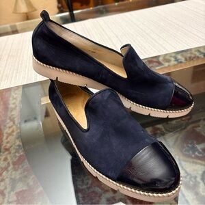 Paul Green Dark Blue and Black Slip-On Shoes , patent leather toe cup , size 8
